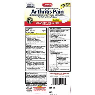 Leader Arthritis Pain Reliever 650mg Caplets 50 Count per Bottle (2 Bottles)