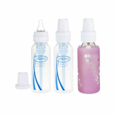 Dr. Brown's Natural Flow Standard Polypropylene Bottle (8 oz) - 3 Pack & One Pink Bonus Sleeve