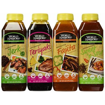 Bundle - 4 Items: World Harbors Marinade Sauces - Mexican Style Fajita, Maui Mountain Teriyaki, Jamaican Style Jerk, Maui Mountain Sweet 'n Sour