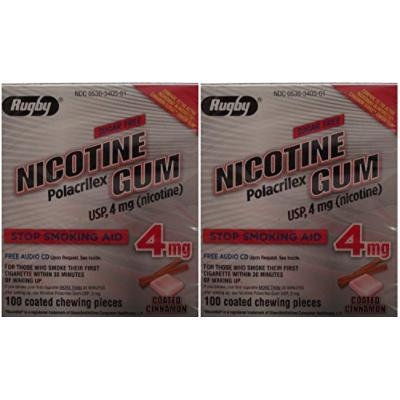 Nicotine Gum 4mg Sugar Free Coated Cinnamon Generic for Nicorette 100 Pieces per Box Pack of 2 Total 200 Pieces
