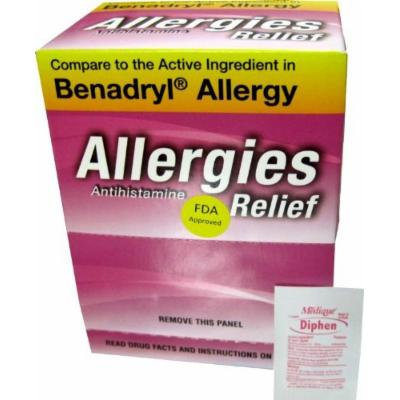 Diphenhydramine Hcl 25 Mg Allergy Medicine and Antihistamine Compare to Active Ingredient of Benadryl Allergy Generic, Dispenser 75 Pouches ( Travel Packs ) of 1 Tablet