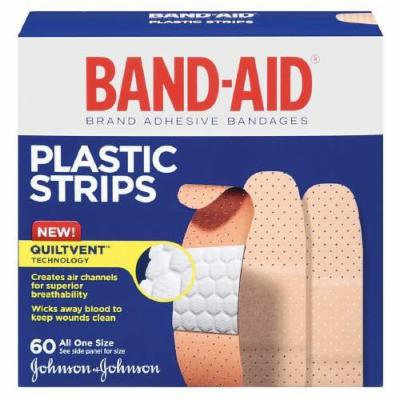 Band-Aid Plastic Brand Adhesive Bandages Plastic Strips, All One Size 60 ea