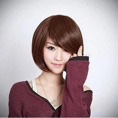 Generic Korean Short Hair Women Bobo Head Fluffy Wig Fashion Straight Tilted Frisette Style Wig