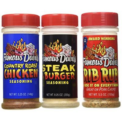 Famous Daves Seasonings 3 Pack Bundle - Steak Burger, Rib Rub and Country Roast Chicken