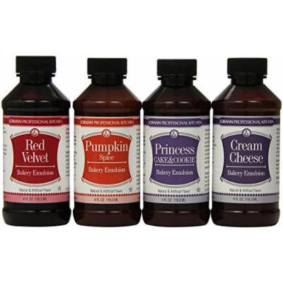 Lorann Oils Bakery Emulsion Bundle, Red Velvet Princess Cake Cream Cheese Pumpkin, 4 Fluid Ounce