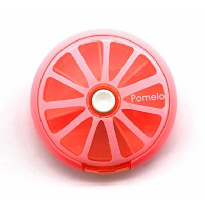 PuTwo Pill Box 7 Day Round Tray Medicine Vitamins Container Storage Dispenser, Pomelo Pink, 2.89 Ounce