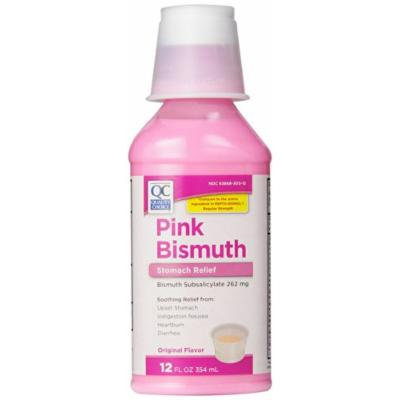 Quality Choice Regular Strength Pink Bismuth Liquid 12 Fluid Ounces (355ml) , Plastic Bottle (Pack of 6)