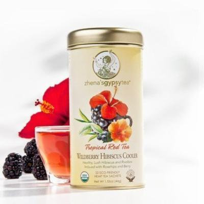 Zhena's Gypsy Tea WILDBERRY HIBISCUS COOLER Tropical Red Tea (22 Eco-Friendly Hemp Tea Sachets)