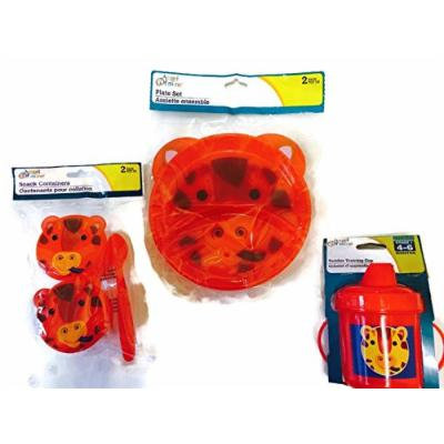 Baby & Toddler Dish Set with Animal Themed Training Cup, Snack Containers, and Plates (Red Giraffe)