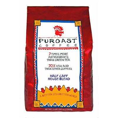 Puroast Low Acid Coffee Half Caff House Blend Whole Bean, 5 Pound Bag