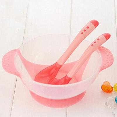 1 Set of Baby Bowl Baby Learnning Dishes with Suction Cup Temperature Sensing Spoon and Fork Baby Tableware