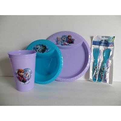 Disney Frozen Ana Elsa Olof Mealtime Set Zak (7 Pieces) BPA Free Plate, Bowl, Cup, 2 Forks, 2 Spoons Gift Set