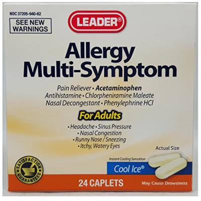 Leader Allergy Multi-Symptom, Cool Ice, 24 Count (6 PACK) - Compare to Tylenol Allergy Multi-Symptom