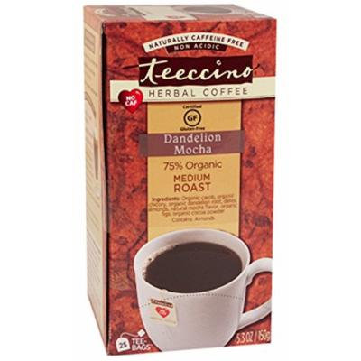 Teeccino Dandelion Mocha Chicory Herbal Tea Bags, Gluten Free, Caffeine Free, Acid Free, 25 Count (Pack of 3)