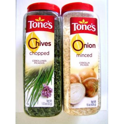 Tones Chopped Chives 1.12 Oz Shaker & Minced Onion 15 Oz Shaker