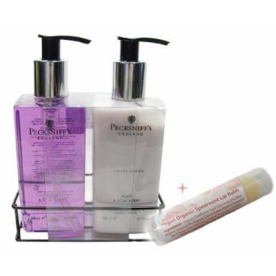 Pecksniff's Hand Wash Duo in Plum and Acai Berry & Vegan Organic Lip Balm in Spearmint