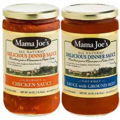 Mama Joe's Delicious Gourmet Sauce - Chicken & Ground Beef. Meat Stew Bolognese Spaghetti Pasta Rice Meatballs. All Natural Gluten Free No High Fructose Corn Syrup No MSG Reduced Sodium 2Pack - 24oz