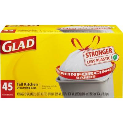 Glad Tall Kitchen Drawstring Trash Bags, 13 Gallon, 45 Count (Pack of 4)