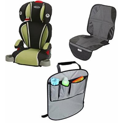 Graco Highback TurboBooster Booster Car Seat with Car Seat Mat & Back Seat Kick Protectors, Go Green