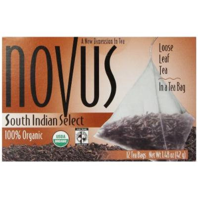 Novus South Indian Select 100% Organic Tea, Fair Trade, 12 Count Tea Bags