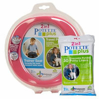 Pink Potette Plus Port-a-potty Training Potty Travel Toilet Seat - 2 in 1 Bundle with Potette Plus Liners - 30 Liners