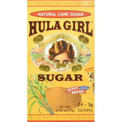 Hula Girl Sugar Maui Brand Natural Sugar Cane 24 Sachets From Hawaii