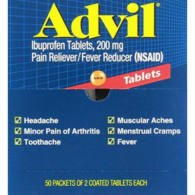 Advil Tablets Pain Reliever Refill, 50 Two-Packs per Box(Pack of 4)