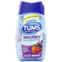 Tums Smoothies Smooth Dissolve Extra Strength 750 Berry Fusion - 750 mg - 60 Chewable Tablets Pack of 3