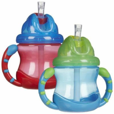 Nuby 2 Handle Flip n' Sip Straw Cup, 8 Ounce - 2 Pack, Blue/Red