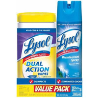 Lysol Value Pack with Lysol Dual Action Disinfecting Wipes and Lysol Disinfectant Spray, Cirtus and Spring Waterfall, 2 Count