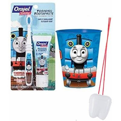 Thomas the Train 3pc Toddler Training Oral Hygiene Set! (1) Thomas the Tank Engine Soft Manual Toothbrush, Tooty Fruity Toothpaste & Mouthwash Rinse Cup! Plus Bonus