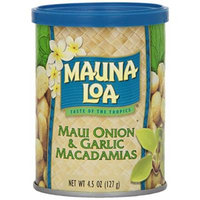 Mauna Loa Maui Onion & Garlic Macadamia Nuts 6 Pack 4.5oz Cans and and 1 Tube of Gardenia Moisturizing Lotion, and 1 Bar of Noni Facial soap