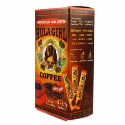 100% Hula Girl Instant Kona Coffee Box of 12 Sachets (1 Box of 12) 1.7 grams each sachet