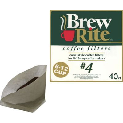 Brew Rite 8-12 Cup #4 Cone Coffee Filters, 40/Pack
