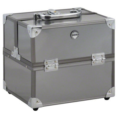 Makeup Bags & Cases: Soho Medium Metallic Train Case Silver