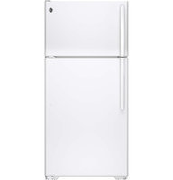 GE GTE15CTHLWW 14.6 cu. ft. Top-Freezer Refrigerator with Clear Drawers, Adjustable Wire Shelves, Gallon Door Storage, Upfront Temperature Controls and Energy Star Qualified: White, Left Door Swing