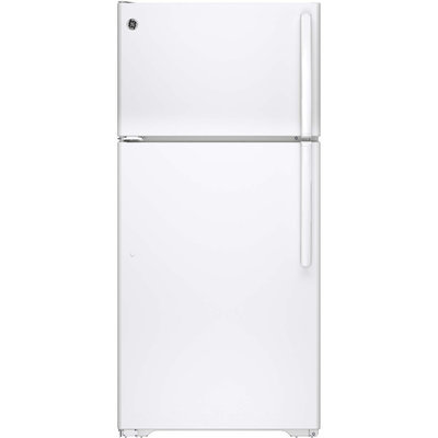 GE GTE15CTHLWW 14.6 cu. ft. Top-Freezer Refrigerator with Clear Drawers, Adjustable Wire Shelves, Gallon Door Storage, Upfront Temperature Controls and Energy Star Qualified: White, Left Door Swing