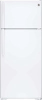 GE GIE18GTHWW 17.5 cu. ft. Top-Freezer Refrigerator with Adjustable SpillProof Glass Shelves, Factory-Installed Icemaker, Humidity Controlled Drawers and Gallon Door Storage: White