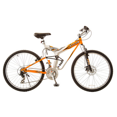 Taiwan New Idea Service Enter. Titan #137 Fusion PRO Alloy Dual Suspension All Terrain Mountain Bike with Disc Brake, 21-speeds, 19-Inch Frame, Orange and Silver