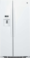 GE Profile PSE25KGHWW 25.4 cu. ft. Side by Side Refrigerator with 4 Glass Shelves, Gallon Door Storage, Ice and Water Dispenser, Interior LED Lighting and Energy Star Qualified: White