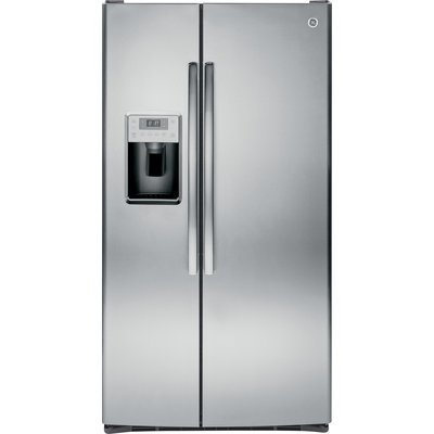 GE Profile PSS28KSHSS 28.4 cu. ft. Side by Side Refrigerator with 4 Glass Shelves, Gallon Door Storage, Ice and Water Dispenser, Spill Proof Shelves and Energy Star Qualified