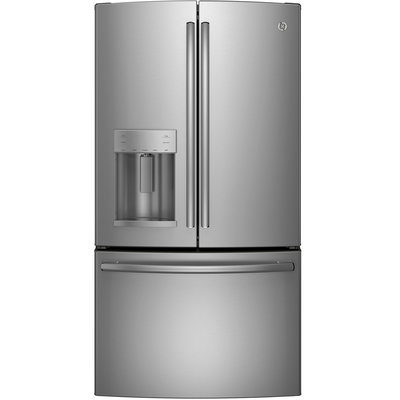 GE GYE22KSHSS 22.1 cu. ft. Bottom Freezer Refrigerator with 5 Glass Shelves, TwinChill Evaporators, Showcase LED Lighting, Turbo Cool Setting and Energy Star Qualified: Stainless Steel