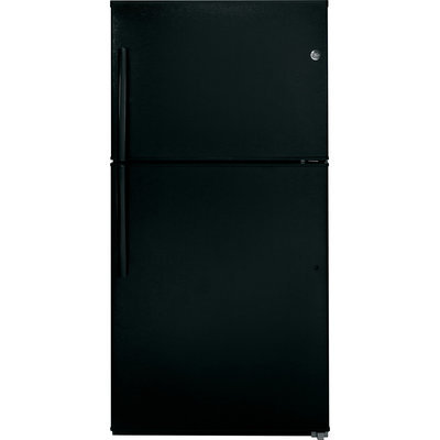 GE GTE21GTHBB 21.2 cu. ft. Capacity Top Freezer Refrigerator with 3 Glass Shelves, 2 Adjustable Humidity Crispers, Upfront Temperature Controls, ADA Compliant and Energy Star Qualified: Black