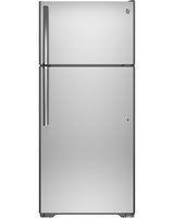 GE GIE18HSHSS 17.6 cu. ft. Top-Freezer Refrigerator with 3 Glass Shelves, Adjustable Gallon Door Storage, Factory-Installed Icemaker, Quick Space Shelf and Energy Star Qualified: Stainless Steel