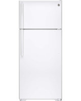 GE GIE18HGHWW 17.6 cu. ft. Top-Freezer Refrigerator with 3 Glass Shelves, Adjustable Gallon Door Storage, Factory-Installed Icemaker, Quick Space Shelf and Energy Star Qualified: White