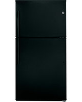 GE GIE21GTHBB 21.2 cu. ft. Capacity Top Freezer Refrigerator with 3 Glass Shelves, 2 Adjustable Humidity Crispers, Upfront Temperature Controls, ADA Compliant and Energy Star Qualified: Black
