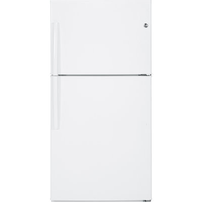 GE GIE21GTHWW 21.2 cu. ft. Capacity Top Freezer Refrigerator with 3 Glass Shelves, 2 Adjustable Humidity Crispers, Upfront Temperature Controls, ADA Compliant and Energy Star Qualified: White