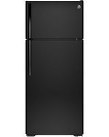 GE GTE18CTHBB 17.5 cu. ft. Top Freezer Refrigerator with 3 Shelves, Gallon Door Storage, Icemaker-Ready, Spill Proof Freezer Floor and Adjustable Freezer Shelf: Black