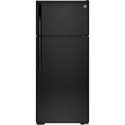 GE GTE18CTHBB 17.5 cu. ft. Top Freezer Refrigerator with 3 Shelves, Gallon Door Storage, Icemaker-Ready, Spill Proof Freezer Floor and Adjustable Freezer Shelf: Black