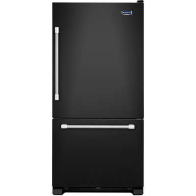 Maytag Refrigerator. 30 in. W 18.7 cu. ft. Bottom Freezer Refrigerator in Black with Stainless Steel Handles MBF1958DEE